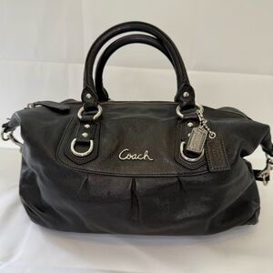 Coach Black Leather Satchel with Silver Accents